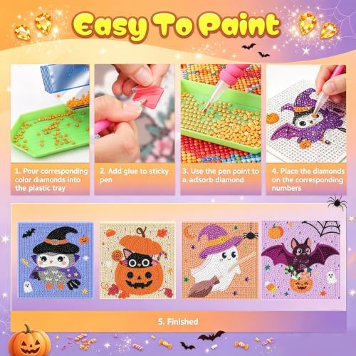 4 Pack Halloween Diamond Art Kits for Kids Ages 4-8-10-12 Gem Art for Kids - Image 7