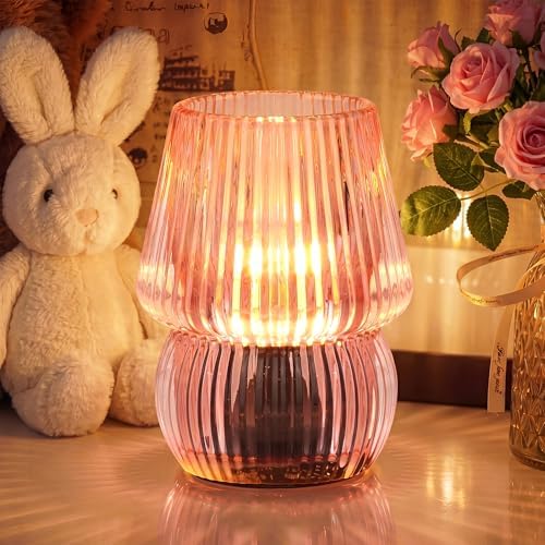 Small Battery Operated Lamp with Timer, Mushroom, Pink by SisiHokai