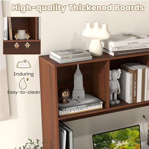 GIANTEX Desktop Bookshelf, Countertop Storage Hutch with 4 Shelves for Computer Desk, Dressing Tabletop Display Rack, Multipurpose Desk Hutch Storage Organizer for Home Office Dorm (Walnut) - Image 5