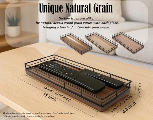 Acacia Wood Bathroom Vanity Tray, 11" L Small Countertop Tray for Dresser, Table, Kitchen Counter, Coffee Bar - Image 2