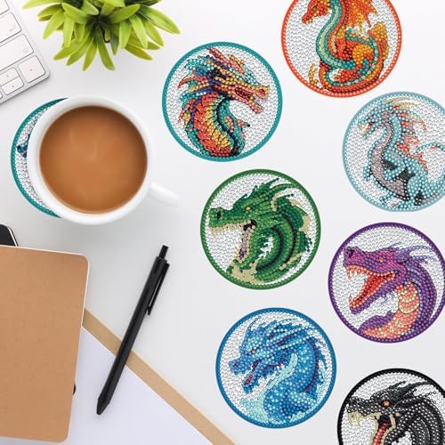 Demonwer 8 Pieces Dragon Diamond Coasters Kits with Holder DIY 3D Dragon Diamond Art Coaster Non Slip Coaster for Adults Diamond Kits Supplies for Christmas Gift - Image 4