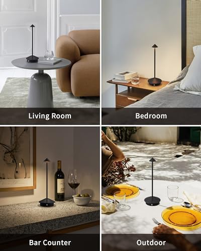 Modern Cordless Table Lamp Set of 2, Black Portable LED Desk Lamps - Image 6