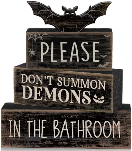 Moucuny 4 Pcs Halloween Bathroom Decoration Gothic Bat Wooden Stacked Block by Moucuny