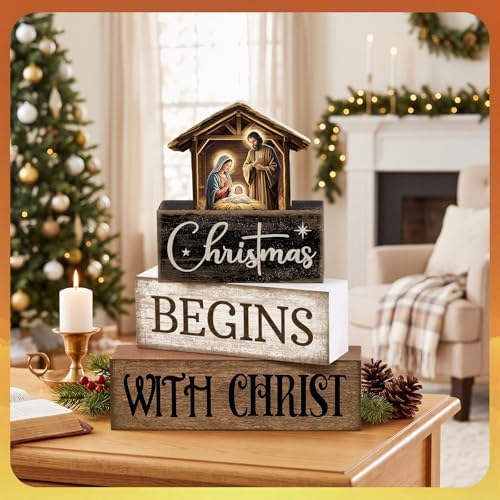 Moucuny 4 Pcs Christmas Table Decoration Christmas Begins with Christ Signs - Image 6