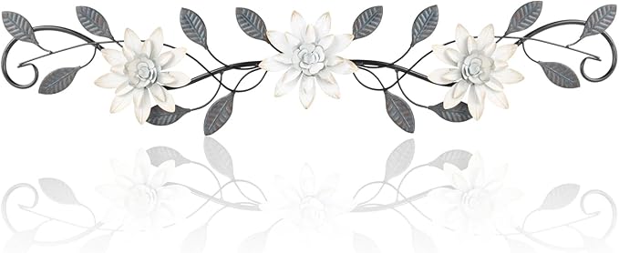 KHJCXS Metal Wall Art Modern Minimalist Metal Flowers Indoor Decor Horizontal Wall Art Iron Artwork,for Over Door,Bedroom,Living Room,Kitchen,Office Scroll Decor