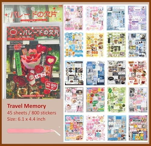 Japanese Retro Sticker Book, 800 Cartoon Stickers Book with Art Coated Paper Creative Activity Stickers for Adults, DIY Scrapbooking Phone Cases Laptops Party Gifts (Travel Memory) - Image 3
