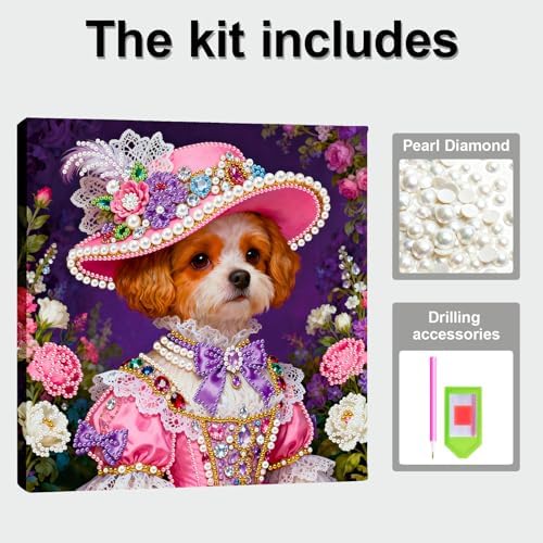 ARTopet DIY Pearl Painting Kit with Frame Gemstone Pearl Diamond Dots Beads Canvas Art Craft for Adult Beginners Display for Tabletop and Wall Mounting Home Decor-Dog - Image 3