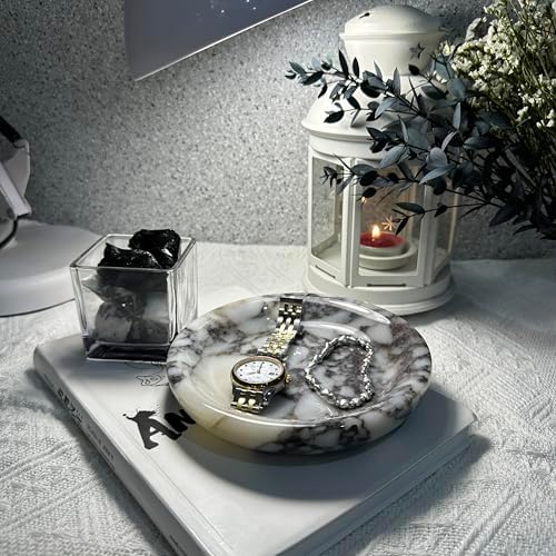 Natural Calacatta Viola Marble Jewelry Tray, 5.5" Round Trinket Dish - Image 5