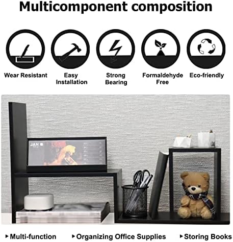 MASAKA B&W - Kawaii Storage Desktop Organizer for Your Desk Space, Double H Plants Display Shelf, Home Office Storage Rack Adjustable Stackable for Office, Dormitory (Black*02) - Image 6