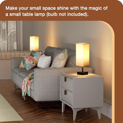 aooshine Small Bedside Table Lamp for Bedroom - Square Grey Fabric Shade - Image 4