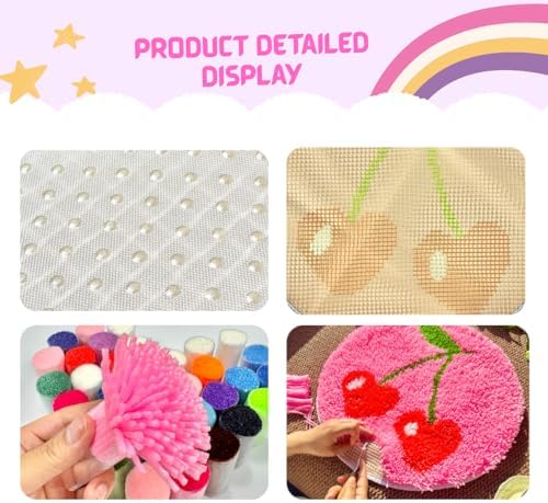 MeoobkCraft Cherry Whisper for Latch Hook Kits for Adults Beginners Cherry Pre-Printed Latch Hook Rug Kits Embroidery Cross-Stitch for Home Home Decoration 19.7 x 19.7in - Image 5