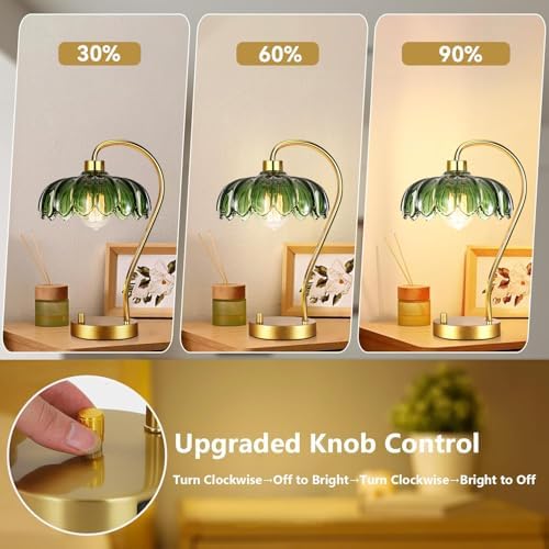 ILLMTW Flower Table Lamp for Bedroom Living Room,Small Gold Bedside Lamps Dimmable Boho Bedroom Lamp with Glass Green Lamp Shade,Vintage Mid Century Modern Mini Nightstand Lamp - Image 2
