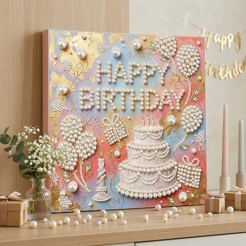 ARTopet DIY Pearl Painting Kit with Frame 9.84x9.84IN Birthday Theme Gemstone Diamond Dots Beads Art Craft for Adult Beginners Display Tabletop Wall Mounting Home Decor-Birthday0 - Image 2