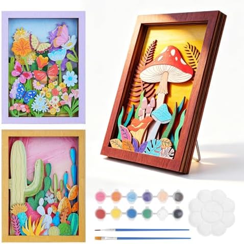 Temlum 3pcs Wooden Painting Crafts Kit for Adults, Layered Wood Art by TEMLUM
