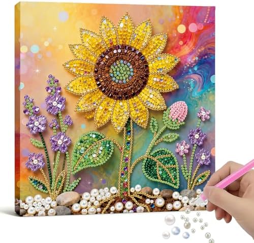 Xylzzuit Pearl Painting Kit with Frame 9.84x9.84IN Colorful DIY Gemstone Pearls Beads Art Craft for Adults Home Desktop Wall Decor (Sunflower) by Xylzzuit