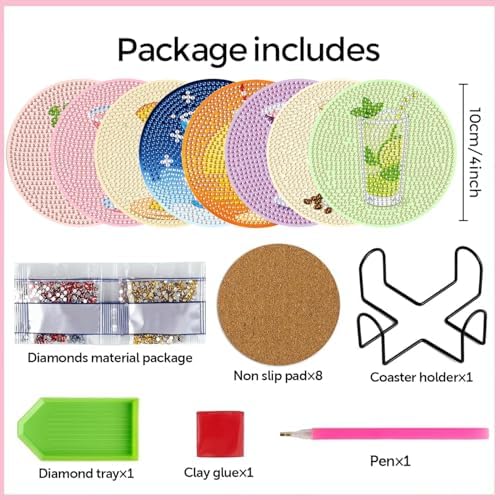 Leatrice 8PCS Diamond Art Coasters Set Diamond Painting Kits for Adults - Image 2