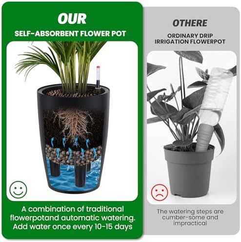 Garvee Tall Planters for Outdoor Plants, 16 in Planters Set of 2, Black - Image 7