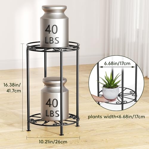 Plant Stand 2-Tier 10.2in Width 16.4in Tall Flower Pot Rack Small Plant Table Metal For Indoor Outdoor - Image 4