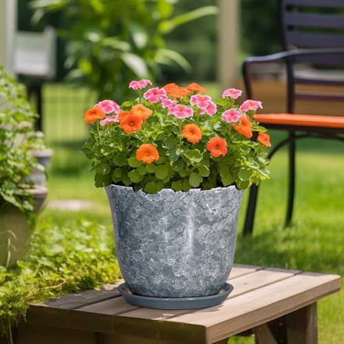 Ceramic Plant Pots - 12 Inch Plant Pot with Drainage Hole and Saucer, Round Planter for Indoor Outdoor, Modern Decorative Planters, Large Flower Pots, Home Decor, Housewarming Gifts, Grey - Image 4