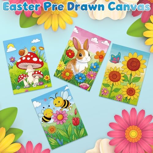 Louise Maelys Pre Drawn Canvas to Paint for Kids, 12 Pack Flowers & Animals - Image 2