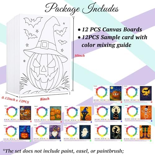 12PCS 8x10IN Pre Drawn Canvas to Paint for Adults Halloween Paint Party - Image 4