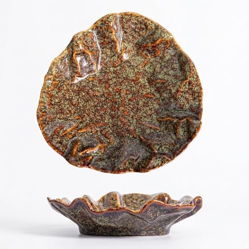 8.8-Inch Ceramic Decorative Bowl, Green Reactive Glaze by Amitofo