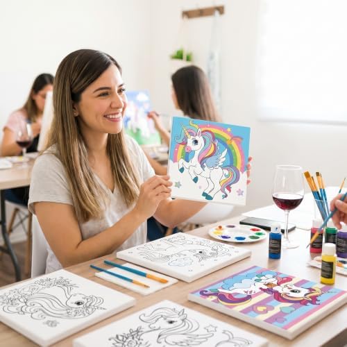 Sherr 12 Pcs Pre Drawn Canvas for Adults, Unicorn, 8 x 8 Inch - Image 5