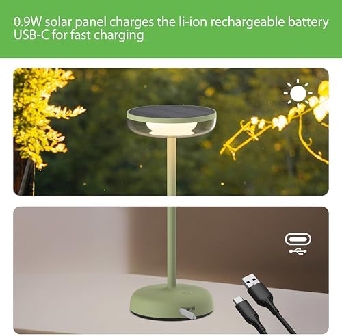 Cocktail Style Solar Table Lamp, USB-C, Dimmable, Green, 1Pk - Image 2