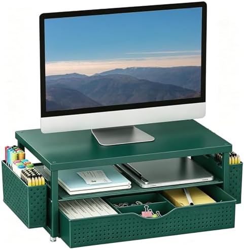 gianotter Desk Organizers and Accessories, Monitor Stand with Drawer and 2 Pen Holder, Desktop Organizer Suitable for Offices and Dormitories (Green) by gianotter