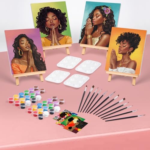 4 Pack Sip and Paint Kit for Adults Pre Drawn Canvas for Painting Pre Printed Stretched Canvas DIY Art Party Set Date Night Girls Game (Pray Girl,8x10 Inches) - Image 2