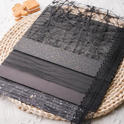 15Pcs Handmade Scrapbook Art Paper Craft Textured Paper Colorful A5 sheet Mesh Special Mix for Scrapbooking Junk Journal Journaling Supplies DIY Materials,5.8x8.2 inches (Black) - Image 7