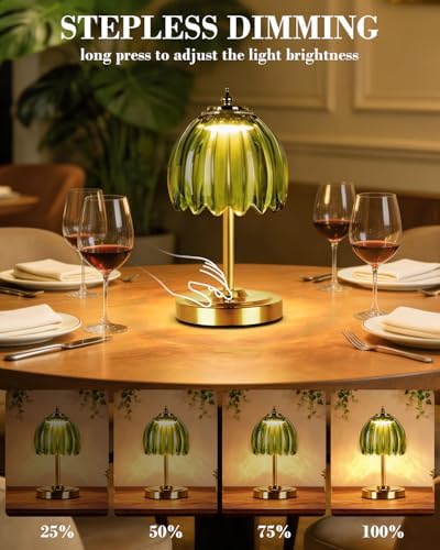 WERFOP Cordless Rechargeable Glass Flower Desk Lamp (Green) - Image 2