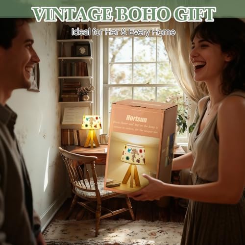 Hortsun Pressed Flower Vintage Table Lamp,Trapezoid - Image 6
