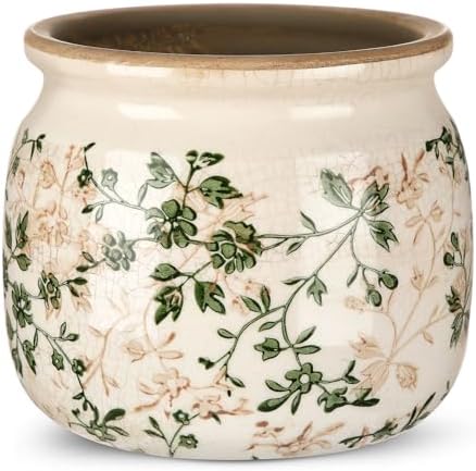Vintage Planter Large Ceramic Plants Pot Green Pink Pastoral Pot by Unknown