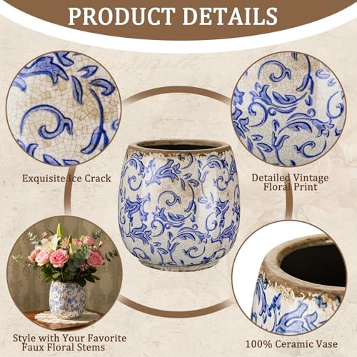 SiliFine Ceramic Planter Ice Crackle Drainage Holes,Vintage Style - Image 5