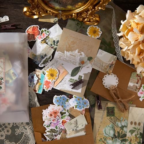 Flartmo 313 Pcs Complete Scrapbook Supplies Kit, Vintage Scrapbook Paper & Nature Flower Stickers, Junk Journal Scrapbooking Supplies Kit for Journaling, Scrapbooking Embellishments, Planner, Card - Image 5