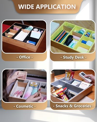 Office Drawer Organizer, Bamboo Desk Drawer Organizer with 4 Removable Dividers, Desk Organizers and Accessories with 10 Adjustable Compartments for Office Home Gray - Image 3