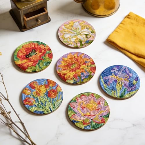 Leatrice 8 Pcs Diamond Art Coasters Small Diamond Painting Kits for Adults - Image 6