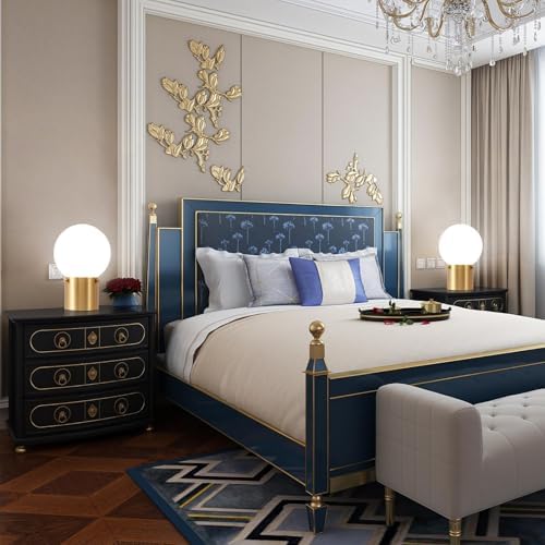 Somniferous Gold Table Lamps Set of 2, Small Bedside Lamps with Frosted Glass Globe Shade, Mid Century Modern Lamp, Nightstand Lamps for Bedroom Living Room Dorm, 7W LED Bulb Included - Image 6