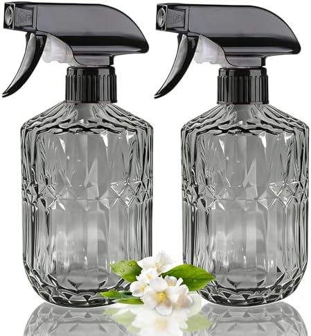 Glass Handheld Spray Bottle, 15oz Refillable Water Bottle Spray, Reusable Adjustable Nozzle Plant Mister Spray Bottles Indoor, Plant Mister for Hair, Cleaning, Gardening, Pets Care (Dark Grey) by ESSGUO