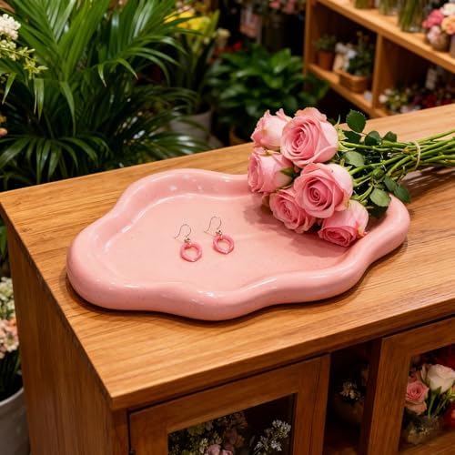 Ceramic Cloud Shape Jewelry Tray Trinket Dish, Pink - Image 6