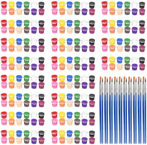 280 Pcs Washable Acrylic Paint for Kids Arts and Crafts, 20 Gouache Watercolor Paint Sets of 12 Colors for Party Classroom Painting Supplies, 20 Flat and 20 Pointed Brushes by DUA+MAIGA