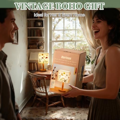 Hortsun Pressed Flower Vintage Table Lamp,Square - Image 6