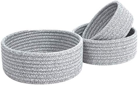 MINTWOOD Design Set of 3 Cotton Rope Nesting Bowls, Small Catch All Basket, Cute Closet Baskets and Bins for Shelves, Mini Table Basket Organizer for Small Accessories, Light Gray Mix by MINTWOODDesign