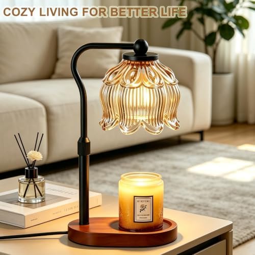 Briever Flower Candle Warmer Lamp, Adjustable Height Electric Candle Lamp with Timer & Dimmer, Wooden Base Wax Warmer, Christmas Birthday Housewarming Gifts for Women Mom, Walnut-Champagne - Image 6