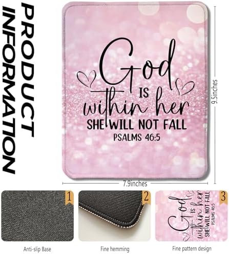 Pink Glitter Christian Mouse Pad, God is Within Her She Will Not Fall Bible Verse Mouse Pads for Wireless Mouse Computers Laptop Desk Accessories, Christian Gifts for Women, 9.5x7.9 Inch - Image 2