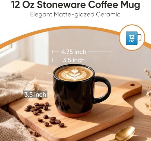E-far Ceramic Coffee Mug Set of 4, 12oz Modern Coffee Cups, Matte Black - Image 2