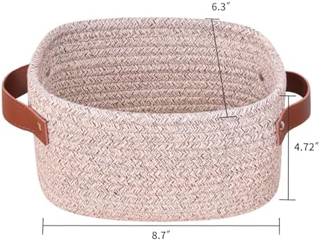 ABenkle Small Storage Basket, Mini Baskets with Handle, Cute Cotton Woven Baskets for Shelves, Boho Decorative Toy Storage Bin for Nursery, Spa, Empty Gift Basket - XS, Mixed Brown - Image 2