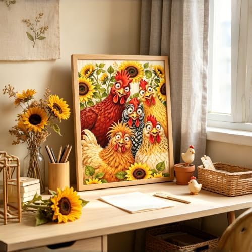 Diamond Painting Kit for Adults,Chicken Sunflower Diamond Art Kits 12x16In - Image 2