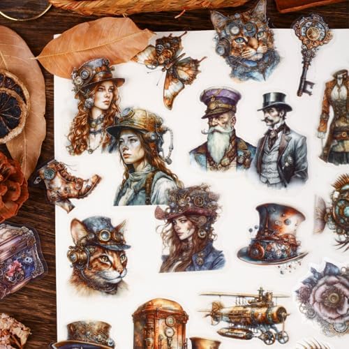 Alideco 120pcs Scrapbook Stickers Vintage Steampunk Character Scrapbooking Junk Journal Crafts Embelishment Decoration Stickers (zhengqishidai) - Image 2